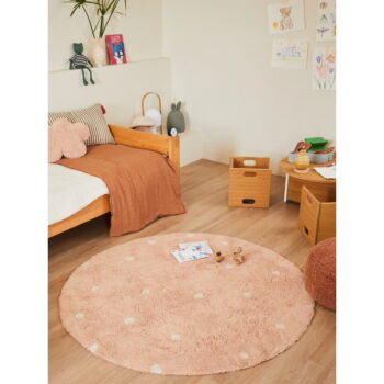 Svetloružový prateľný ručne tkaný bavlnený detský koberec ø140 cm Round Dot Rose – Lorena Canals - Image 2