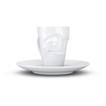 Biela usmievavá porcelánová šálka na espresso s tanierikom 58products, objem 80 ml - Image 4