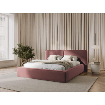 Ružová zamatová čalúnená dvojlôžková posteľ s úložným priestorom s roštom 200x200 cm Arendal – Cosmopolitan Design – Obrázok 2