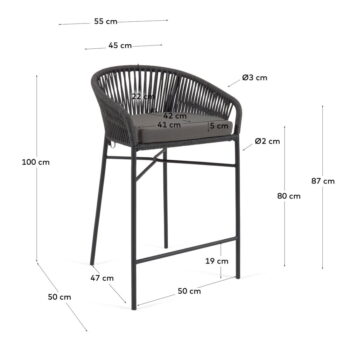 Čierne oceľové barové stoličky v súprave 4 ks (výška sedadla 80 cm) Yanet – Kave Home - Image 2