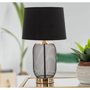 Stolová lampa s textilným tienidlom v čierno-zlatej farbe (výška 47 cm) Chaine – Mauro Ferretti - Image 2