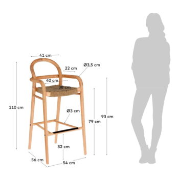 Záhradná barová stolička z eukalyptového dreva s béžovým výpletom Kave Home Sheryl, výška 79 cm - Image 2