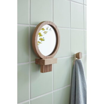 Nástenné/kozmetické zrkadlo s dreveným rámom ø 14 cm – Hübsch - Image 3