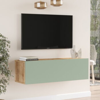 TV stolík v dekore borovice v zeleno-prírodnej farbe 100x30x32 cm – Kalune Design - Image 5