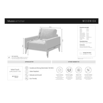 Modré zamatové kreslo MESONICA Musso – Obrázok 4