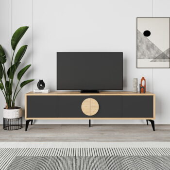 TV stolík v dekore duba v čierno-prírodnej farbe 180x51 cm Vae – Marckeric - Image 5