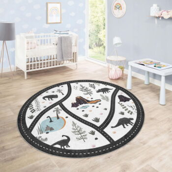 Čierno-biely prateľný detský hrací koberec ø150 cm Dino Park – Mila Home - Image 6