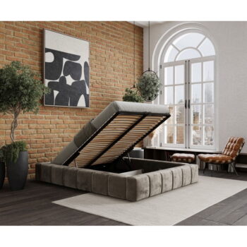 Béžová čalúnená dvojlôžková posteľ s úložným priestorom s roštom 180x200 cm Aruba L – Maison de Rêve – Obrázok 11