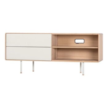 TV stolík z dubového dreva v bielo-prírodnej farbe 150x64 cm Fina – Gazzda – Obrázok 6