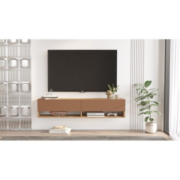 TV stolík v dekore borovice v tehlovo-prírodnej farbe 140x29x32 cm – Kalune Design - Image 4