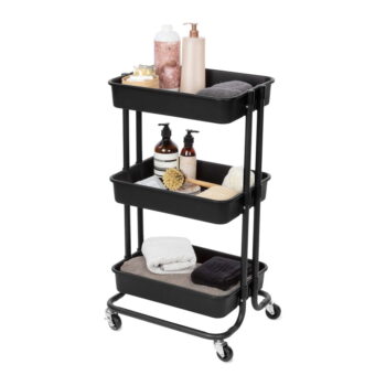 Čierny plastový pojazdný regál 43x36 cm Grena – Compactor - Image 2