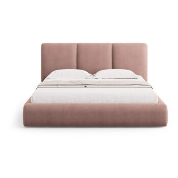 Svetloružová čalúnená dvojlôžková posteľ s úložným priestorom s roštom 140x200 cm Brody – Mazzini Beds - Image 3