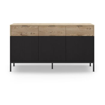 Nízka komoda v dekore duba v čierno-prírodnej farbe 150x80 cm Marion – Marckeric