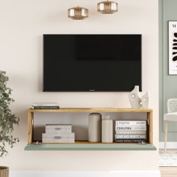 TV stolík v dekore borovice v zeleno-prírodnej farbe 100x30x32 cm – Kalune Design - Image 4