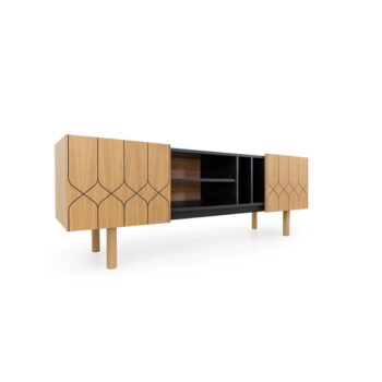 Čierny/prírodný TV stolík v dekore duba 175x60 cm Porto - Woodman - Image 6