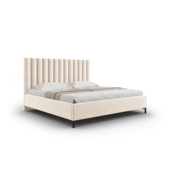 Béžová čalúnená dvojlôžková posteľ s úložným priestorom s roštom 140x200 cm Casey – Mazzini Beds