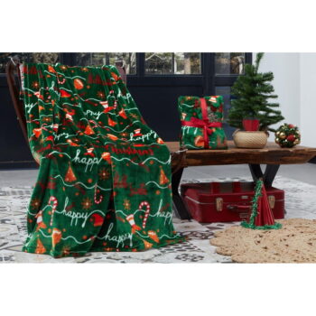 Zelená mikroplyšová deka s vianočným motívom 100x170 cm – Mila Home - Image 2