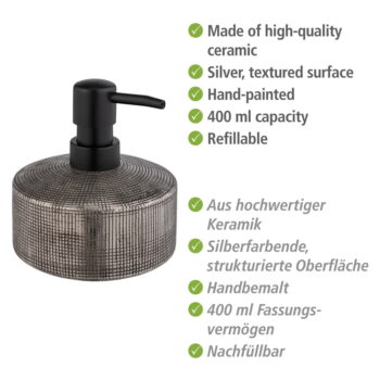 Keramický dávkovač mydla v striebornej farbe 400 ml Rivalta – Wenko – Obrázok 6