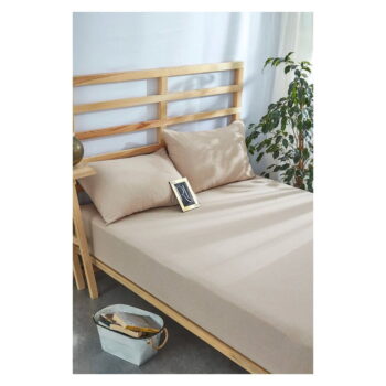 Béžová napínacia bavlnená plachta a obliečka na vankúš v súprave 180x200 cm – Mila Home