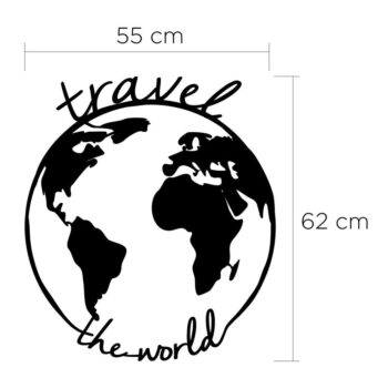 Čierna kovová nástenná dekorácia Travel The World, 55 × 62 cm - Image 3