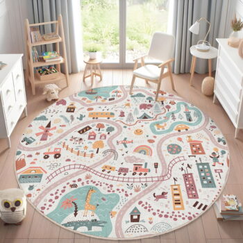 Prateľný detský hrací koberec ø100 cm Furry World – Mila Home - Image 8