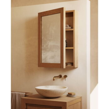 Závesná kúpeľňová skrinka so zrkadlom z teakového dreva v prírodnej farbe 50x70 cm Plubia – Kave Home - Image 3