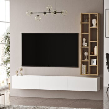 TV stolík v dekore duba v bielo-prírodnej farbe 175x25x27 cm – Kalune Design – Obrázok 4