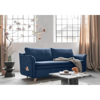 Tmavomodrá zamatová rozkladacia pohovka 225 cm Charming Charlie – Miuform - Image 3