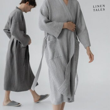 Tmavosivý župan veľkosť L/XL Honeycomb - Linen Tales - Image 6