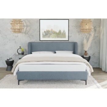 Modrá čalúnená jednolôžková posteľ s roštom 90x200 cm Basti – Ropez - Image 4