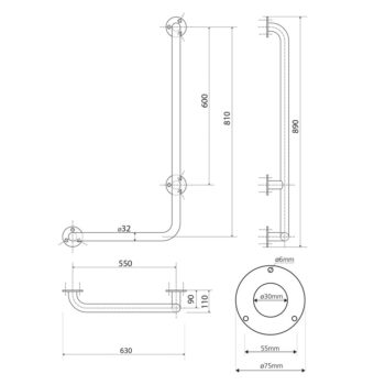 Nástenné oceľové madlo do kúpeľne 63 cm Handicap Right – Sapho - Image 3