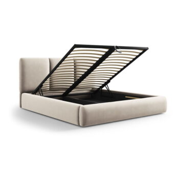 Krémová zamatová čalúnená dvojlôžková posteľ s úložným priestorom s roštom 200x200 cm Brody – Mazzini Beds - Image 3