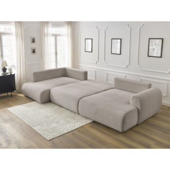 Svetlosivo-béžová menčestrová rozkladacia rohová pohovka (pravý roh/do "U") Lucien – Bobochic Paris – Obrázok 9