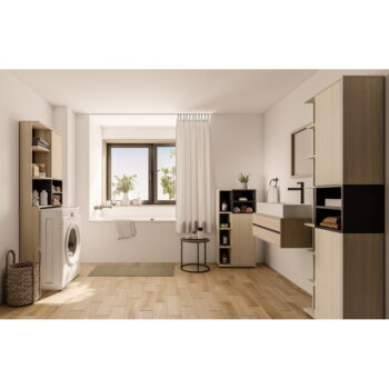 Čierna vysoká kúpeľňová skrinka v dekore duba nad práčku/toaletu 64x179 cm Kube - TemaHome - Image 8