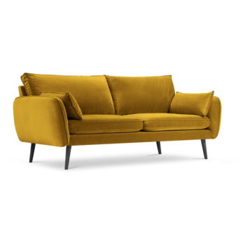 Žltá zamatová pohovka s čiernymi nohami Kooko Home Lento, 198 cm - Image 3