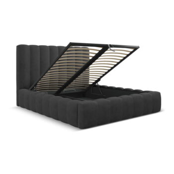 Antracitová čalúnená dvojlôžková posteľ s úložným priestorom a roštom 160x200 cm Kelp – Micadoni Home – Obrázok 3