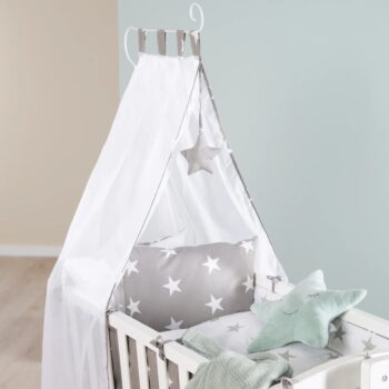 Biela kolíska na kolieskach s baldachýnom 40x90 cm Little stars – Roba - Image 7