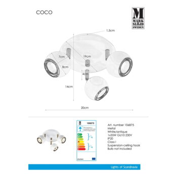 Biele stropné svietidlo s detailmi v zlatej farbe Markslöjd Coco - Image 3