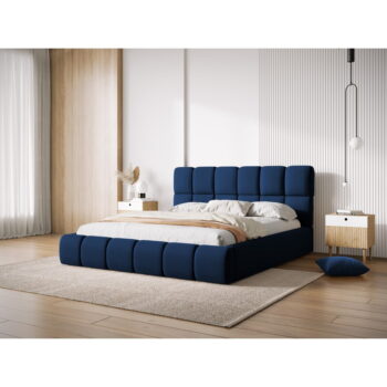 Tmavomodrá zamatová čalúnená dvojlôžková posteľ s úložným priestorom s roštom 160x200 cm Bellis – Micadoni - Image 2