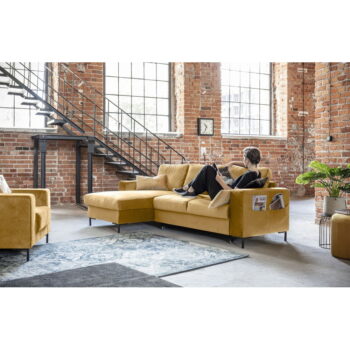 Horčicovožltá zamatová rozkladacia rohová pohovka Miuform Lofty Lilly, ľavý roh - Image 5