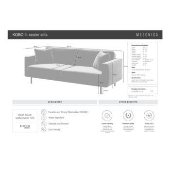 Zelená zamatová pohovka 207 cm Kobo – MESONICA – Obrázok 4