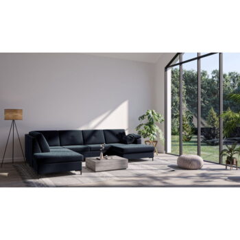 Tmavomodrá zamatová rozkladacia pohovka do "U" Ghado Moor, ľavý roh – Obrázok 5