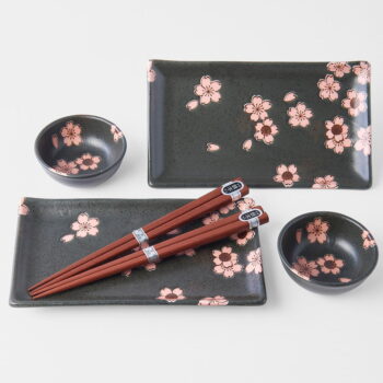6-dielny set sivého keramického riadu na sushi MIJ Sakura - Image 2