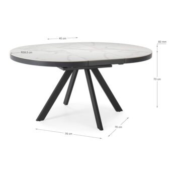Okrúhly rozkladací jedálenský stôl s prídavnou doskou s keramickou doskou ø 120 cm Bela – Marckeric – Obrázok 9