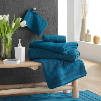 Tmavomodrý froté bavlnený uterák 50x90 cm Tendresse – douceur d'intérieur - Image 4