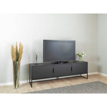 Čierny TV stolík s tromi dvierkami Tenzo Lipp, 176 x 57 cm - Image 3