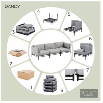 Svetlosivý modul záhradnej pohovky (stredový diel) Dandy – Sit Sit - Image 5