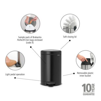 Matne čierny nášľapný oceľový odpadkový kôš 12 l NewIcon – Brabantia - Image 7