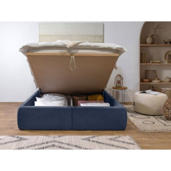 Tmavomodrá čalúnená dvojlôžková posteľ s úložným priestorom a roštom 160x200 cm Garancia – Bobochic Paris – Obrázok 8