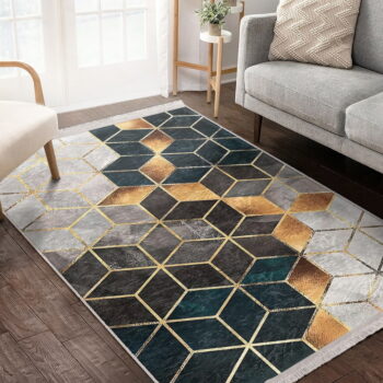 Bielo-petrolejový prateľný koberec 80x140 cm – Mila Home - Image 3